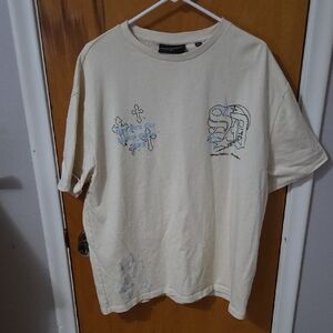 Zara Beige Tee with Blue Graphic